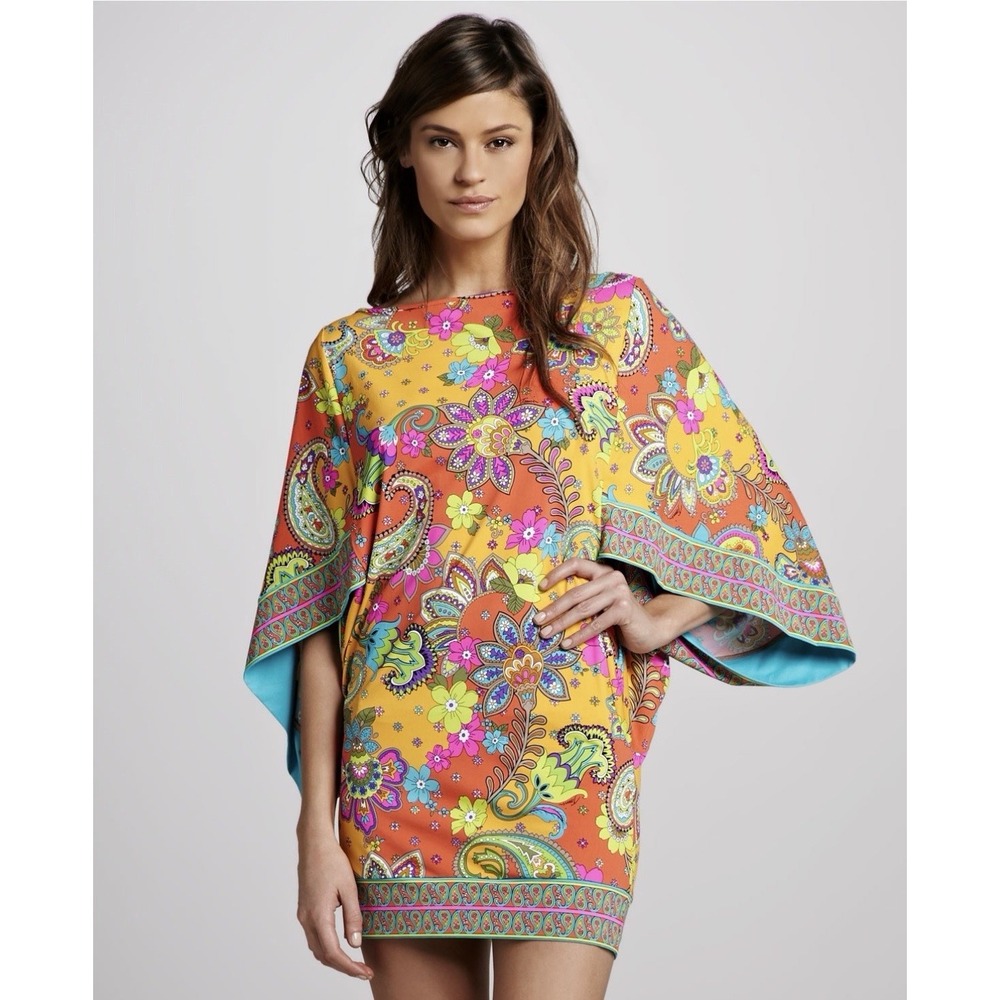 Trina Turk Dress Kaftan Swim Cover Bright Cruise Resort Beach Floral NO SIZE TAG